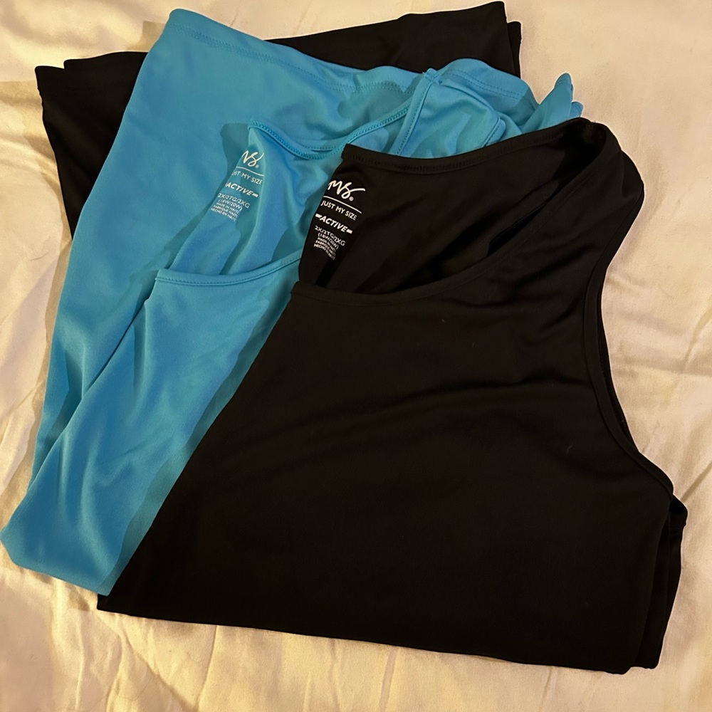 Just My Size Active set of Black & Light Blue rackerback tank tops size 2X